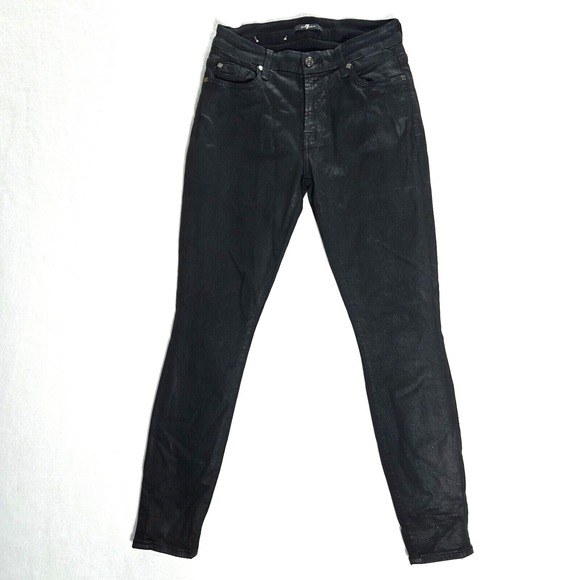 7 For All Mankind Faux Pants Black Size 27 Womens Skinny Ankle Stretch Mid Rise - Picture 1 of 16
